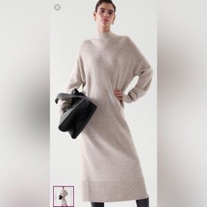 NWOT COS Longline turtleneck sweater dress in Beige in size XS